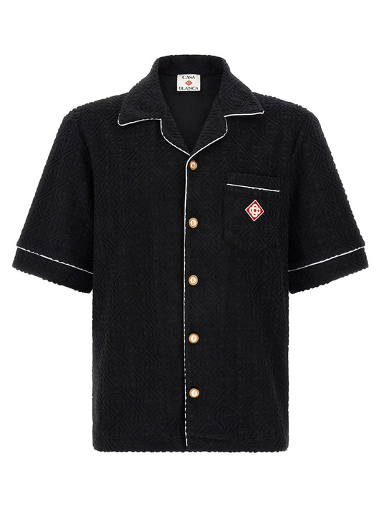 Shirt by Casablanca for men in cotton terry & polyamide black, white, patterned, jacquard & monogram, featuring a nuanced and nuanced lapel neckline for a sophisticated finish.