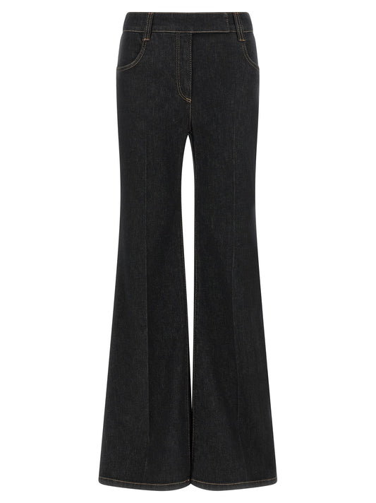 Jeans by Brunello Cucinelli for women in stretch denim cotton blue & signature features an sartorial flared and long with a high rise cut for a sartorial finish.