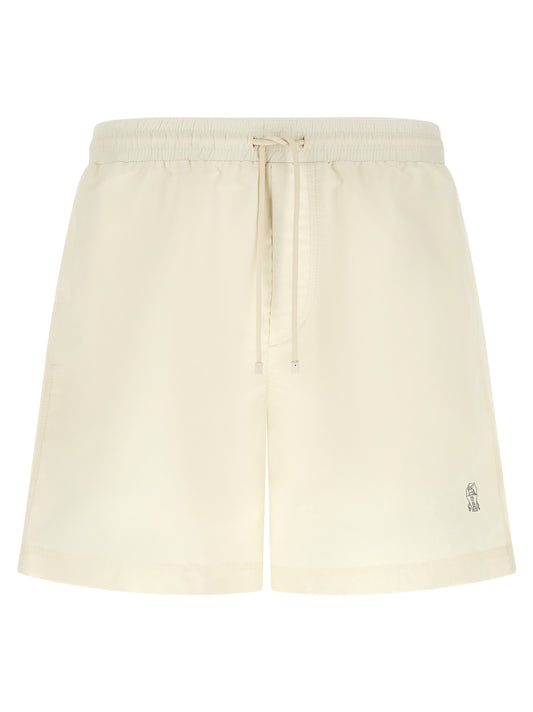 Swim Shorts by Brunello Cucinelli for men in polyester cream & white features a magnificent design, channeling the luxury vibe of Men's Polyester Swim Shorts.