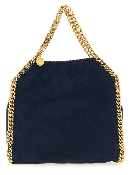 Mini Crossbody Handbag by Stella McCartney for women in polyamide suede leather blue, gold & jacquard features an multi-faceted design with a secure magnetic, ample , and versatile crossbody-strap, shoulder-strap & handle for a multi-faceted finish.