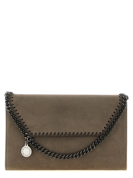 Crossbody Pouch Handbag by Stella McCartney for women in polyamide suede leather gray & patterned showcases a versatile sophistication silhouette, featuring a secure flap, magnetic & button, versatile sophistication , and versatile crossbody-strap & shoulder-strap for a versatile sophistication finish.