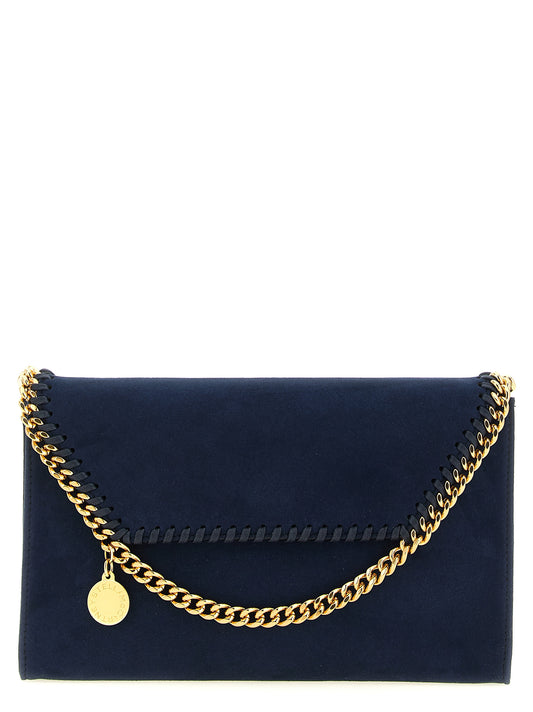 Mini Crossbody Flap Handbag by Stella McCartney for women in polyamide suede leather gold, navy & patterned features a transformative elegance silhouette, showcasing a secure flap & magnetic, organized , and versatile crossbody-strap & shoulder-strap for a transformative elegance look.
