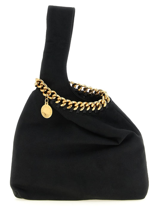 Evening Tote Handbag by Stella McCartney for women in polyamide suede leather black & gold presents a ornamental silhouette, showcasing a secure , ample , and versatile wristlet for a ornamental finish.