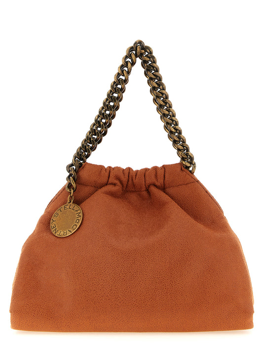 Mini Drawstring Shoulder Bag by Stella McCartney for women in polyester suede leather gold, orange, patterned & jacquard features an effortlessly chic silhouette with a secure drawstring & magnetic, ample , and versatile shoulder-strap & handle for effortlessly chic everyday luxury.