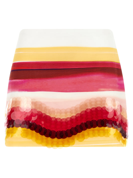 Skirt by Fendi for women in cotton sequins multicolor, raspberry, red, white, yellow, patterned & striped features an tailored silhouette, artfully capturing the essence of Play Women's Tailored Cotton Sequins Skirt in a sophisticated maxi short long.