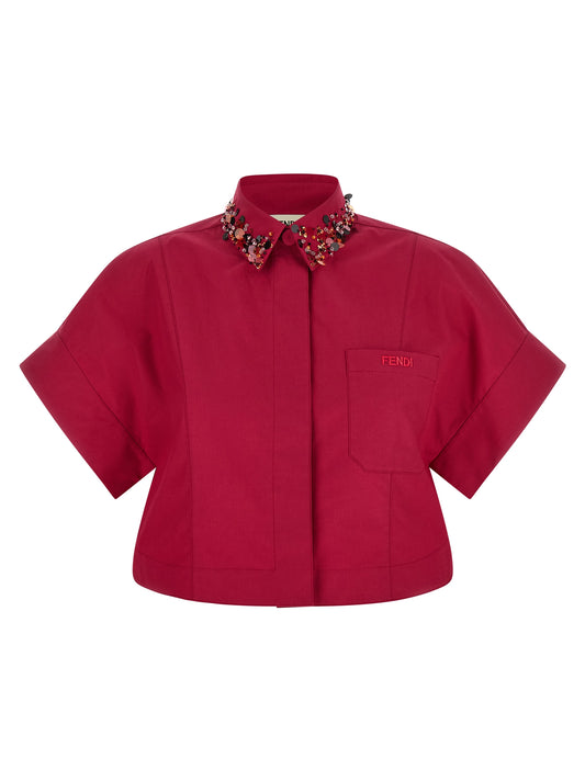 Blouse by Fendi for women in cotton rhinestone & sequins multicolor showcases a sleek silhouette, elegantly detailed with a sleek and for a sleek finish.