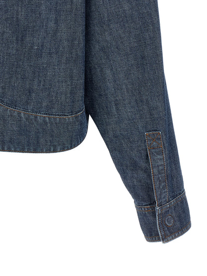 Trucker Jacket by Fendi for women in cotton denim navy & signature features a city-ready silhouette, detailed with pockets and a city-ready .