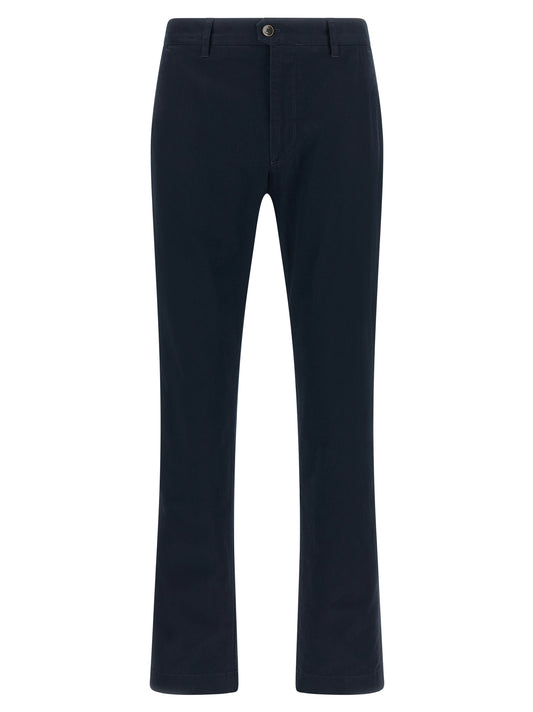 Casual Pants by Incotex for men in cotton canvas navy features a polished silhouette with a polished straight-leg, reaching a polished long and finished with a polished .