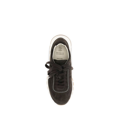 Brunello Cucinelli Women's Low Top Suede Leather Sneakers - Brown Signature
