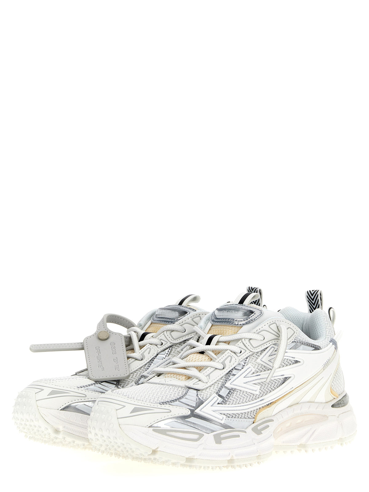 Athletic Sneakers by Off-White for men in polyester polyethylene polyurethane leather white showcases an impeccable silhouette, defined by an impeccable athletic style design that perfectly captures the essence of the Crisp Men's Athletic Polyester Polyethylene Polyurethane Leather Sneakers.