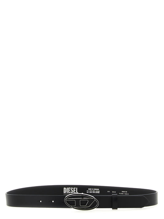Belt by Diesel for women in leather & metal black features an artisanal finish, elegantly showcasing the signature style and artisanal craftsmanship of the 1 Dr Leather & Metal Belt design.