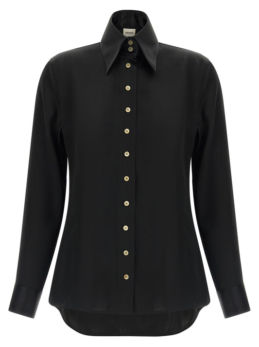 Blouse by Khaite for women in viscose satin black presents a discerning silhouette, showcasing a sophisticated and for a truly discerning finish.