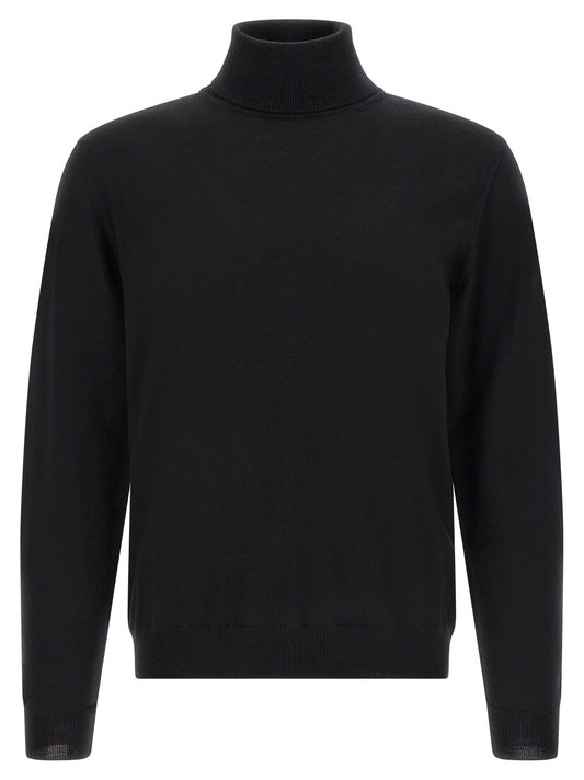 Cardigan by ZANONE for men in virgin wool black showcases a luxurious silhouette, meticulously detailed with a sophisticated turtle high-neck neckline and for a refined finish.