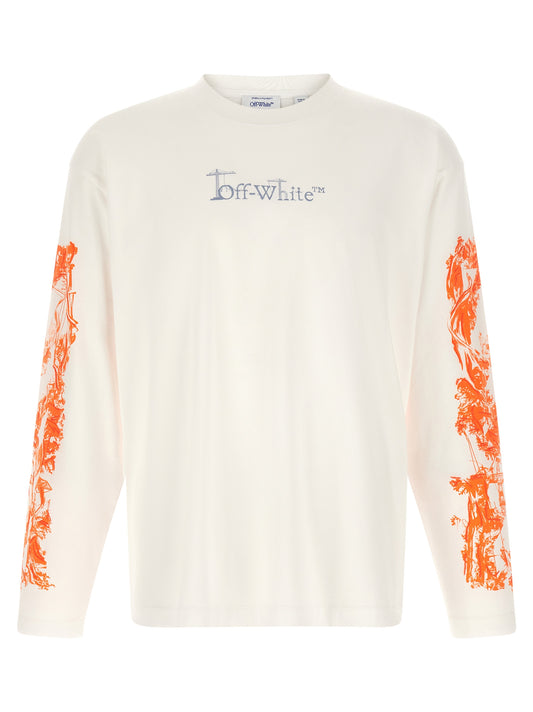 T-Shirt by Off-White for men in cotton blue, natural, orange, white & print showcases a dramatic silhouette, elegantly detailed with a dramatic and for a truly dramatic finish.