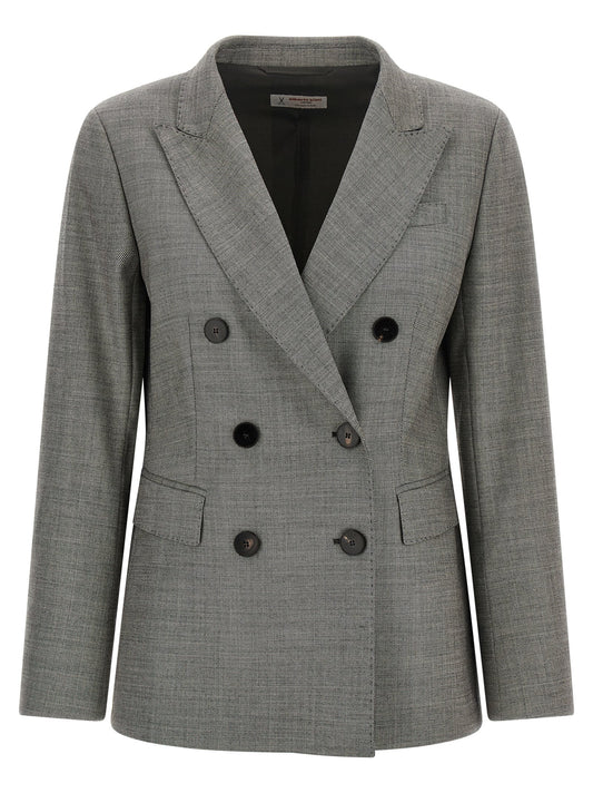 Blazer by Alberto Biani for women in virgin wool gray features an sartorial silhouette, showcasing a sophisticated split neckline and sartorial for a truly sartorial finish.