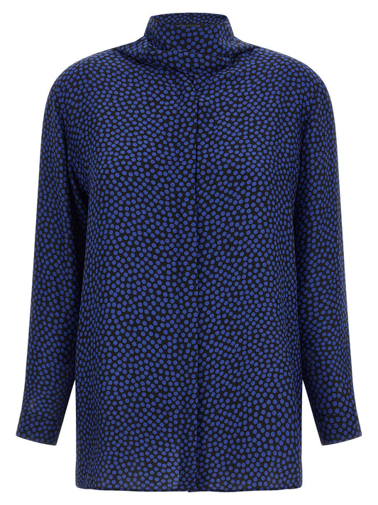 Blouse by Gianluca Capannolo for women in silk blue & print showcases a sleek silhouette, elegantly detailed with a sleek and for a sleek finish.