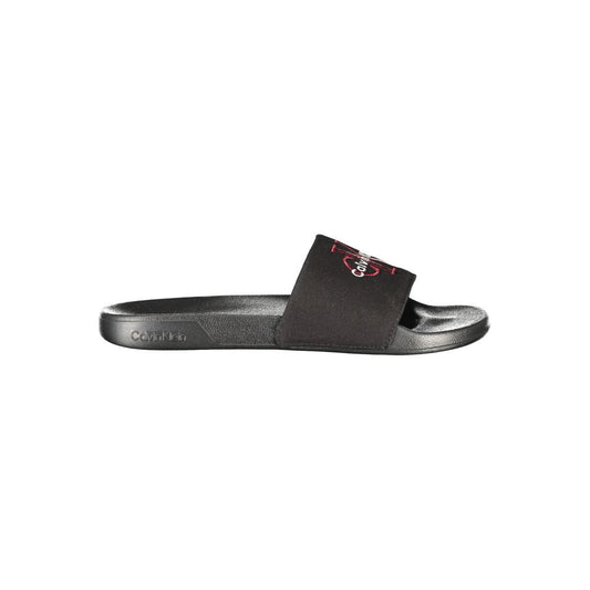 Slider Sandals by Calvin Klein for men in polyester polyurethane cotton black features an architectural design from the Men's Polyester Polyurethane Cotton Slider Sandals collection, defined by a architectural and for a architectural finish.