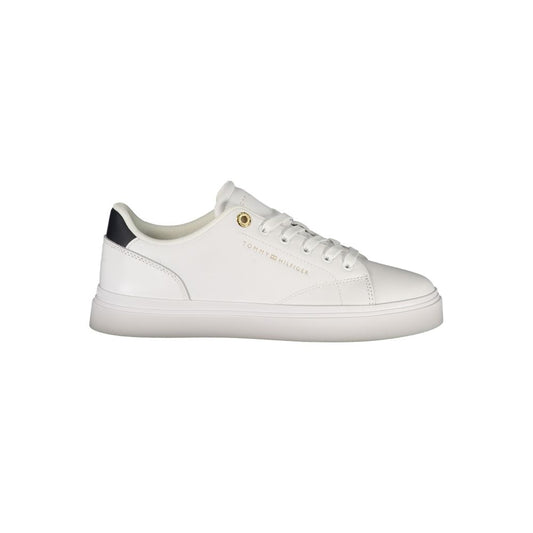 Athletic Sneakers by Tommy Hilfiger for women in polyester polyurethane leather blue, white & signature features an stately silhouette, showcasing the signature athletic style of the Women's Athletic Polyester Polyurethane Leather Sneakers collection with a truly stately finish.