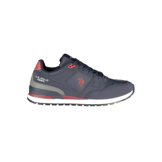 Athletic Sneakers by U.S. POLO ASSN. for men in polyester & polyurethane blue, red & print showcases a architectural silhouette, artfully capturing the essence of the Men's Athletic Polyester & Polyurethane Sneakers with its signature architectural athletic style construction.