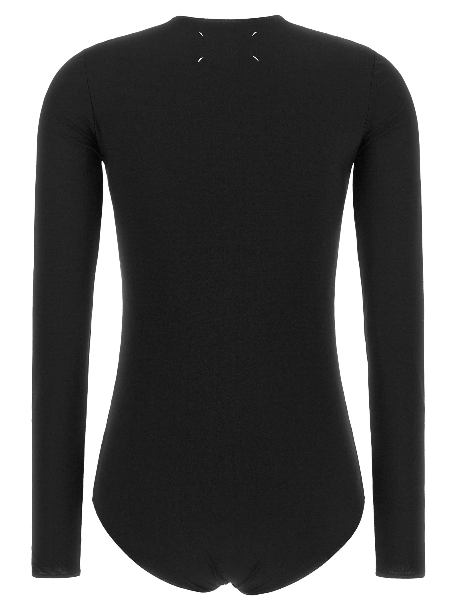 Bodysuit by Maison Margiela for women in stretch polyamide black showcases a flawless silhouette, elegantly defined by a refined crew neckline and for a flawless and polished finish.