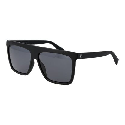 Sunglasses by Fila for men in plastic black features an lustrous full-rim square frame design with black coloured frame detailing and non-polarized category-3-dark-tint lens for a lustrous aesthetic.