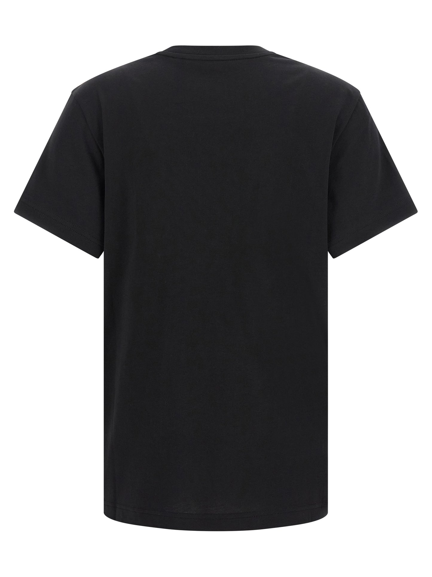 T-Shirt by Moncler for women in cotton black showcases a dramatic silhouette, elegantly detailed with a dramatic and for a truly dramatic finish.