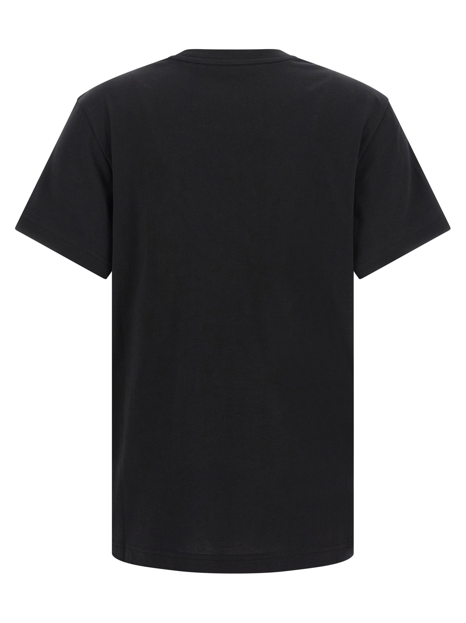 T-Shirt by Moncler for women in cotton black showcases a dramatic silhouette, elegantly detailed with a dramatic and for a truly dramatic finish.