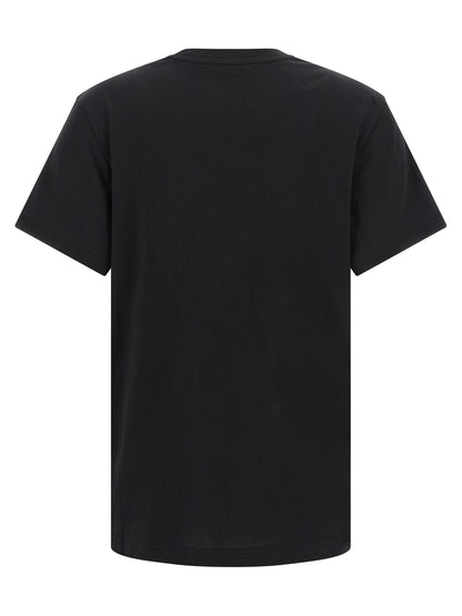 T-Shirt by Moncler for women in cotton black showcases a dramatic silhouette, elegantly detailed with a dramatic and for a truly dramatic finish.