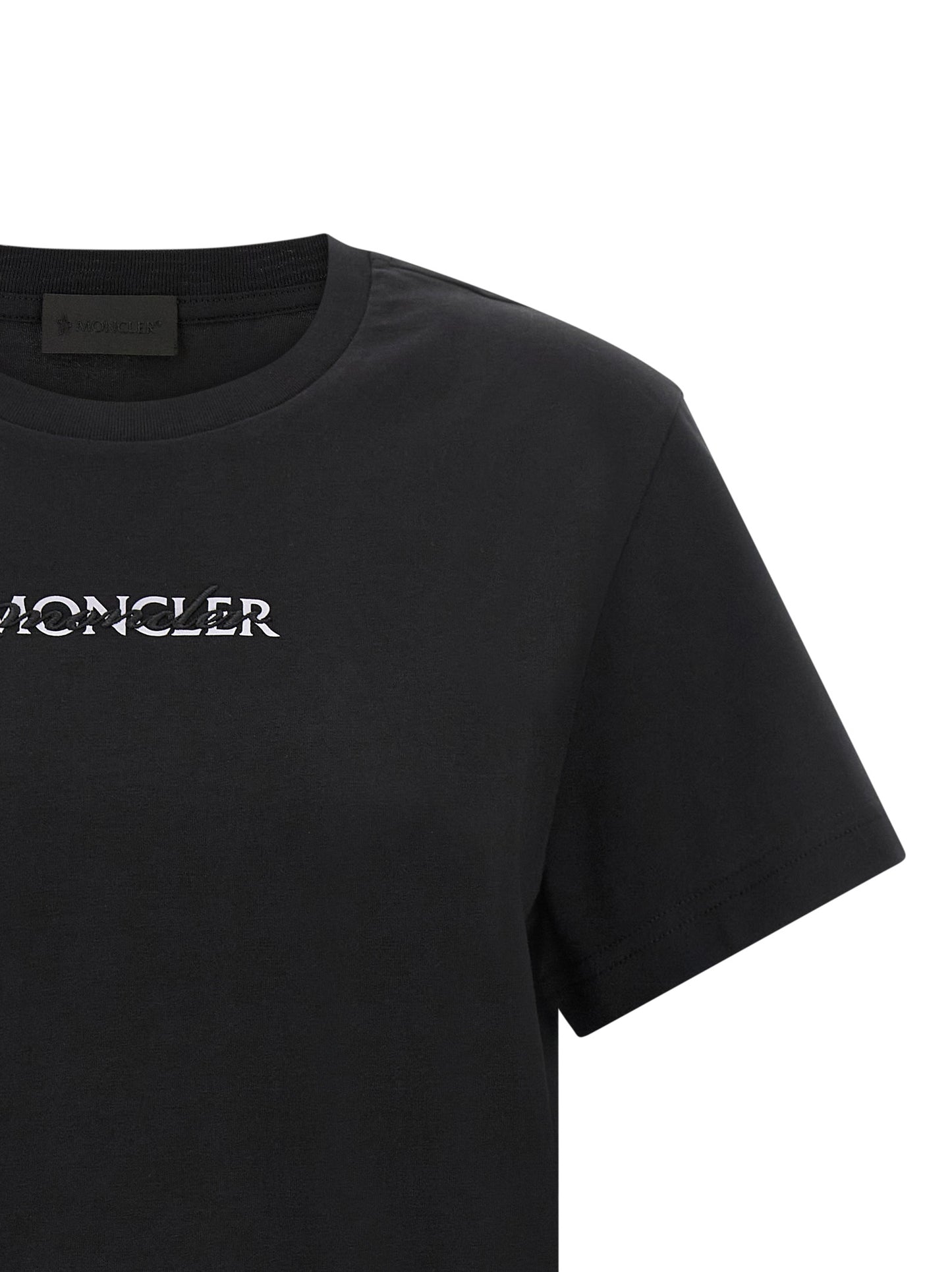 T-Shirt by Moncler for women in cotton black showcases a chic silhouette, artfully detailed with a chic and for a chic finish.