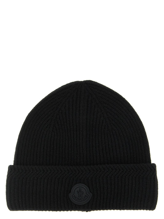 Beanie Hat by Moncler for men in cashmere virgin wool black, patterned & herringbone features a refined luxury silhouette, artfully capturing the essence of the refined luxury Cashmere Virgin Wool Beanie Hat design for a sophisticated, premium look.