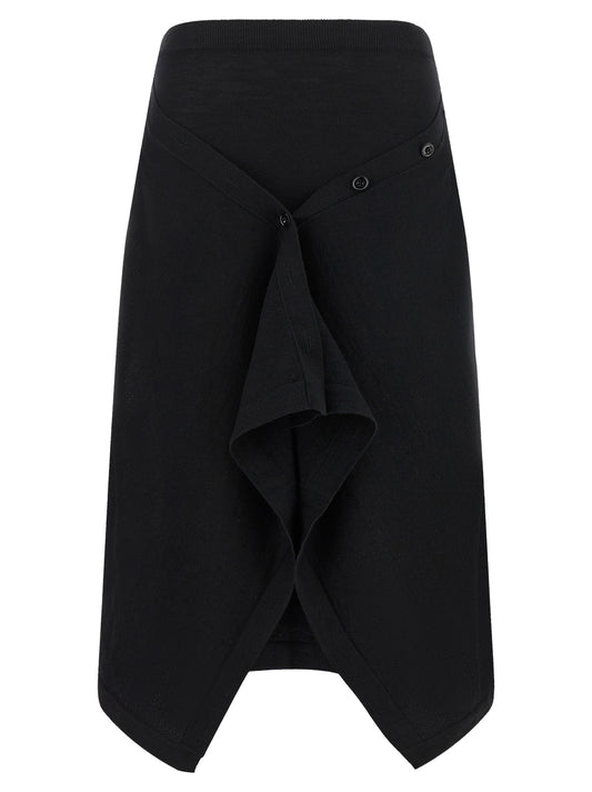 Skirt by Lemaire for women in wool acrylic black features a contoured silhouette from the Women's Asymmetrical Wool Acrylic Skirt collection, characterized by its contoured midi for a contoured finish.