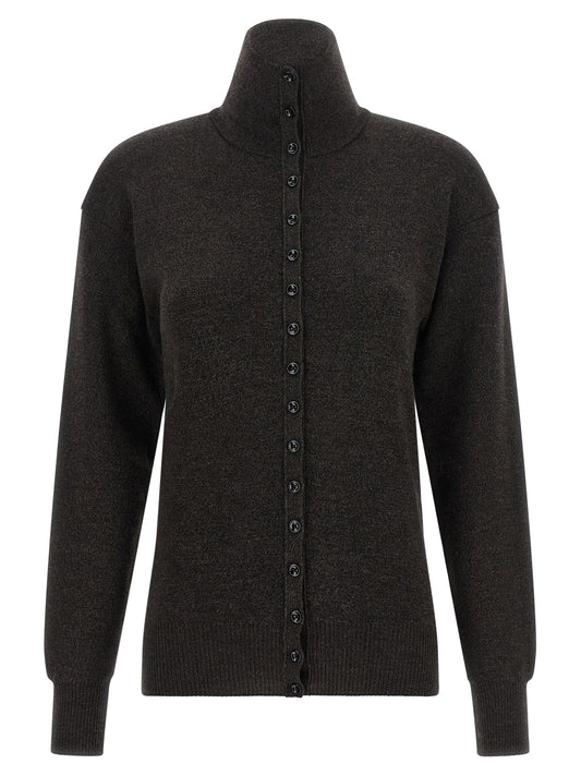 Cardigan by Lemaire for women in merino wool brown showcases a luxurious silhouette, meticulously detailed with a sophisticated high-neck neckline and for a refined finish.