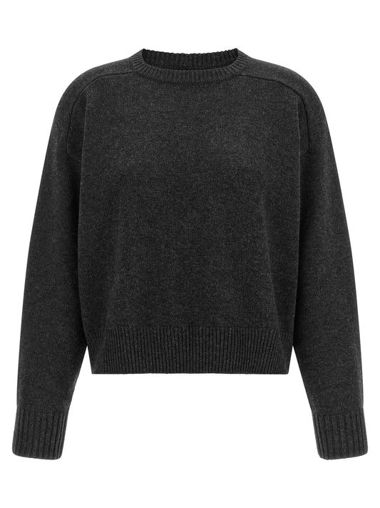 Cardigan by Loulou De Saison for women in cashmere gray & patterned features a nuanced silhouette with a refined crew neckline and nuanced detailing for a sophisticated look.