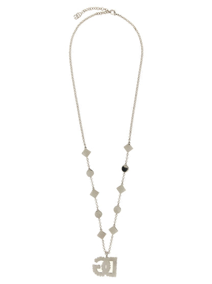 Necklace by Dolce & Gabbana for women in polyester viscose & rhinestone silver, transparent, signature & monogram features an resplendent silhouette, showcasing a sophisticated chain pendant statement necklace design from the Women's Silver Brass & Glass Necklace collection for a resplendent finish.
