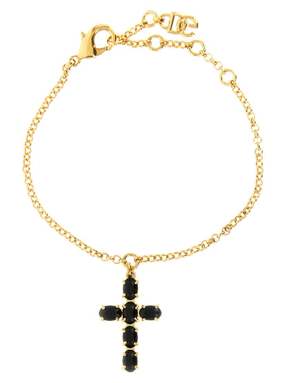 Dolce & Gabbana Devotion Women's Chain Charm Gold Brass & Glass Bracelet - Black Gold