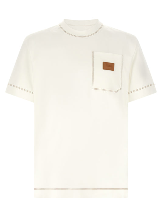 T-Shirt by Fendi for men in leather & cotton brown, white & signature showcases a chic silhouette, artfully detailed with a chic and short-sleeve for a chic finish.