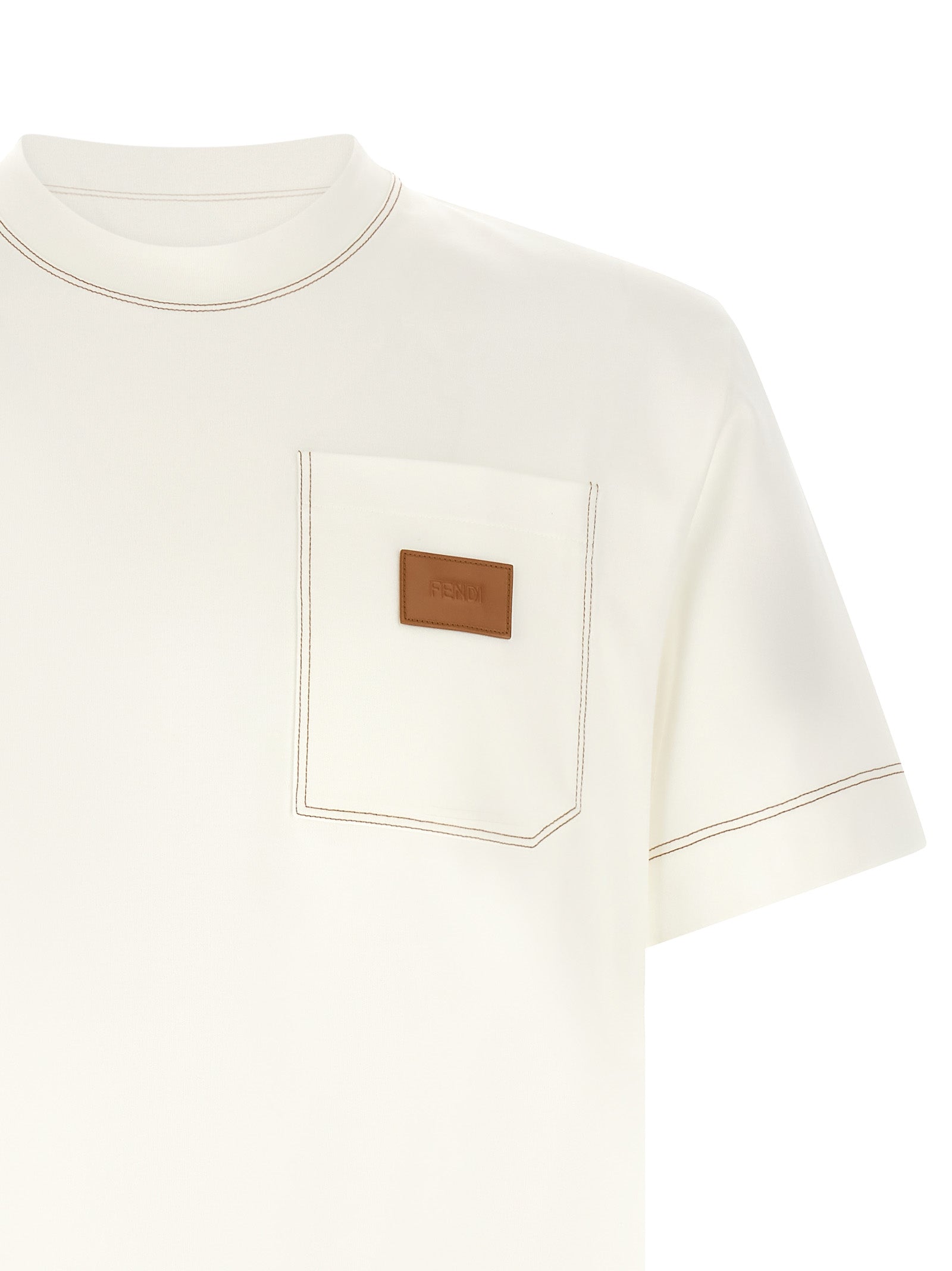 T-Shirt by Fendi for men in leather & cotton brown, white & signature features an on trend silhouette, perfectly showcasing a on trend and for an elevated aesthetic.