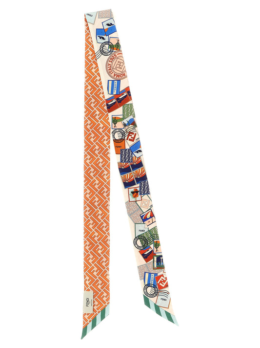 Hair Band by Fendi for women in silk multicolor, orange, pink, monogram, print & striped features an supple design from the Silk Twill Hair Band collection, creating a supple aesthetic.