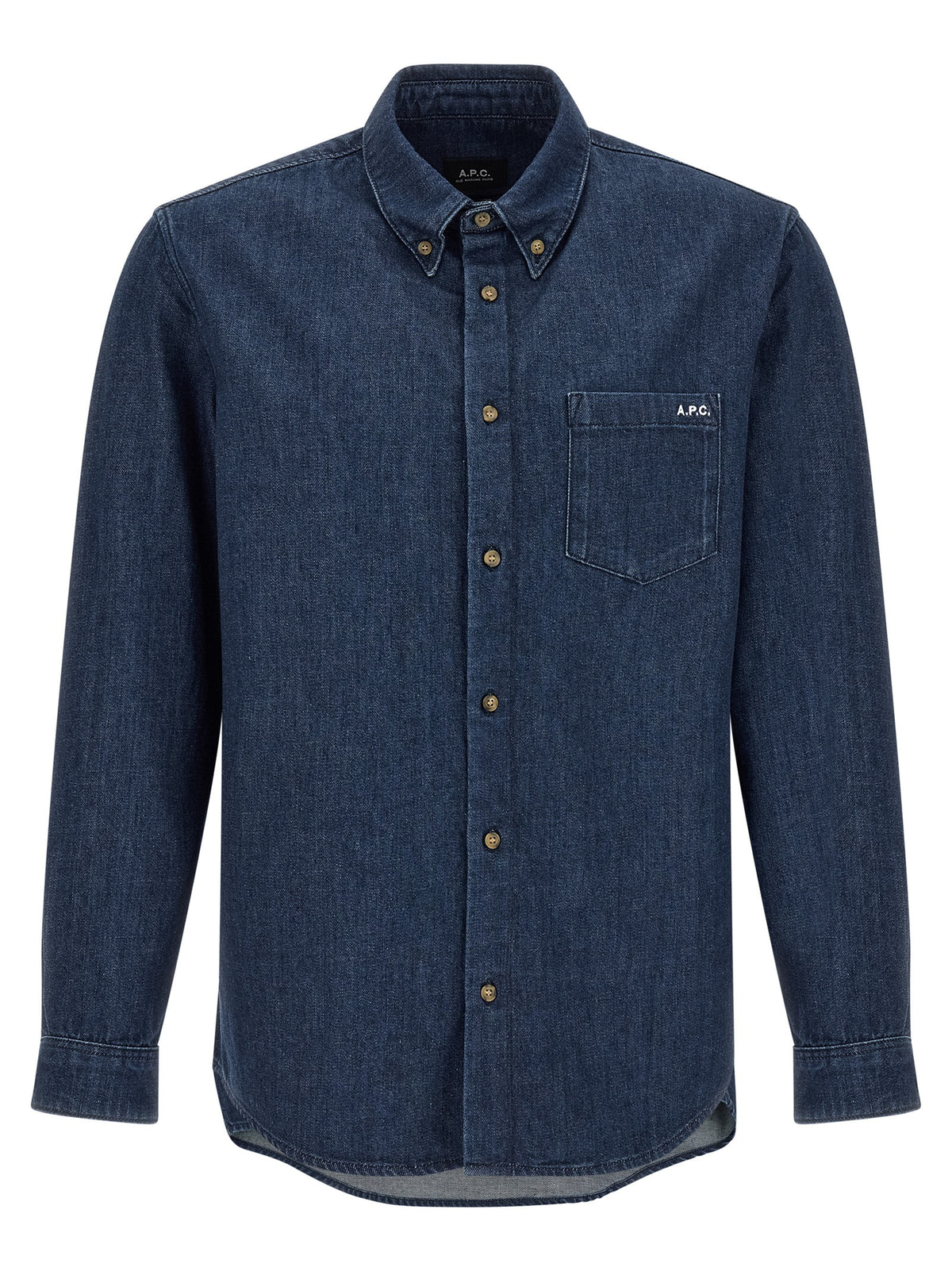 Shirt by A.P.C. for men in cotton blue features an architectural silhouette with a refined and elegant button-down-collar neckline for a architectural look.
