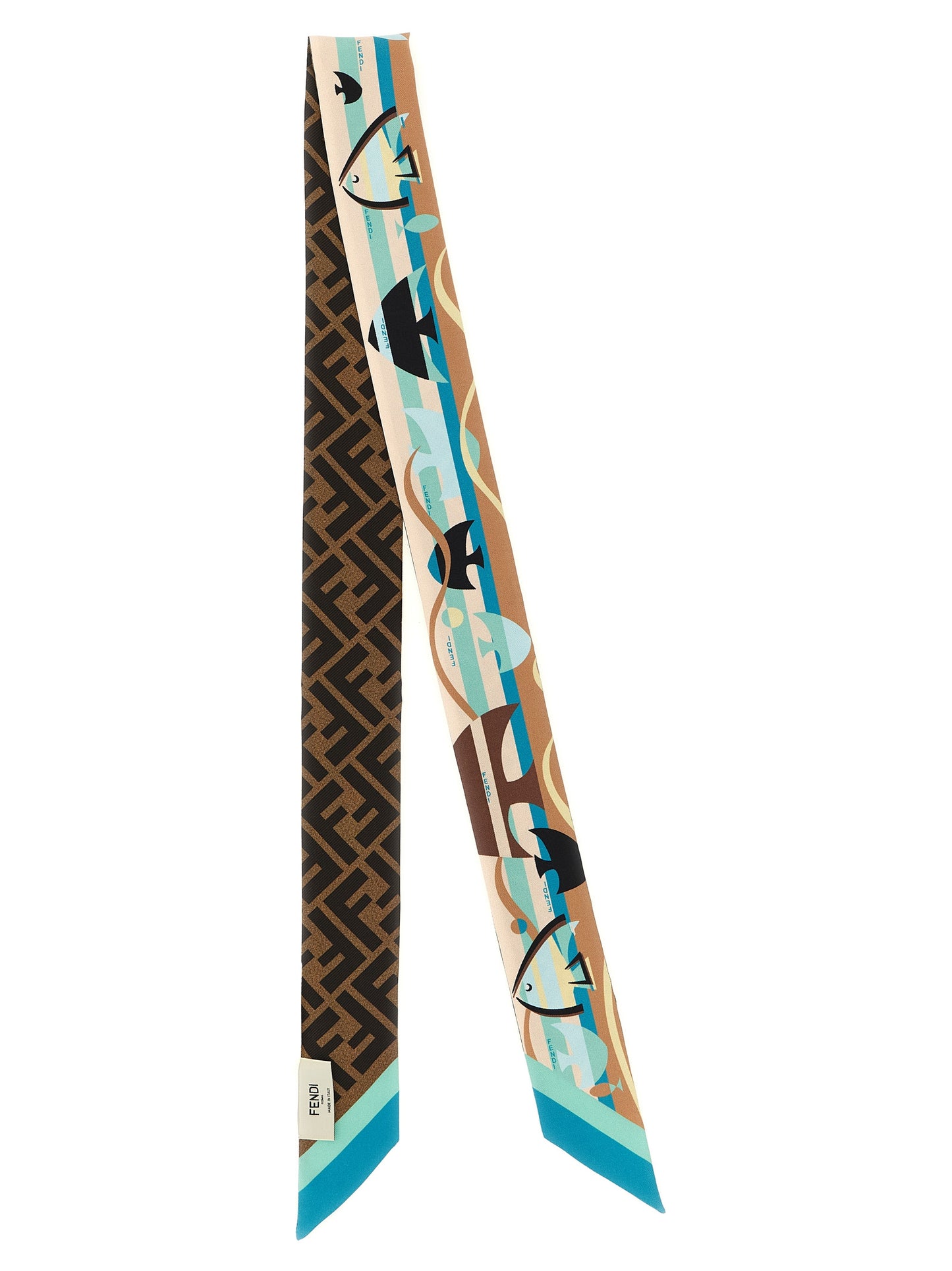 Fendi Silk Scarf - Beige Blue Brown Multicolor Monogram Print