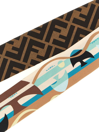 Fendi Silk Scarf - Beige Blue Brown Multicolor Monogram Print