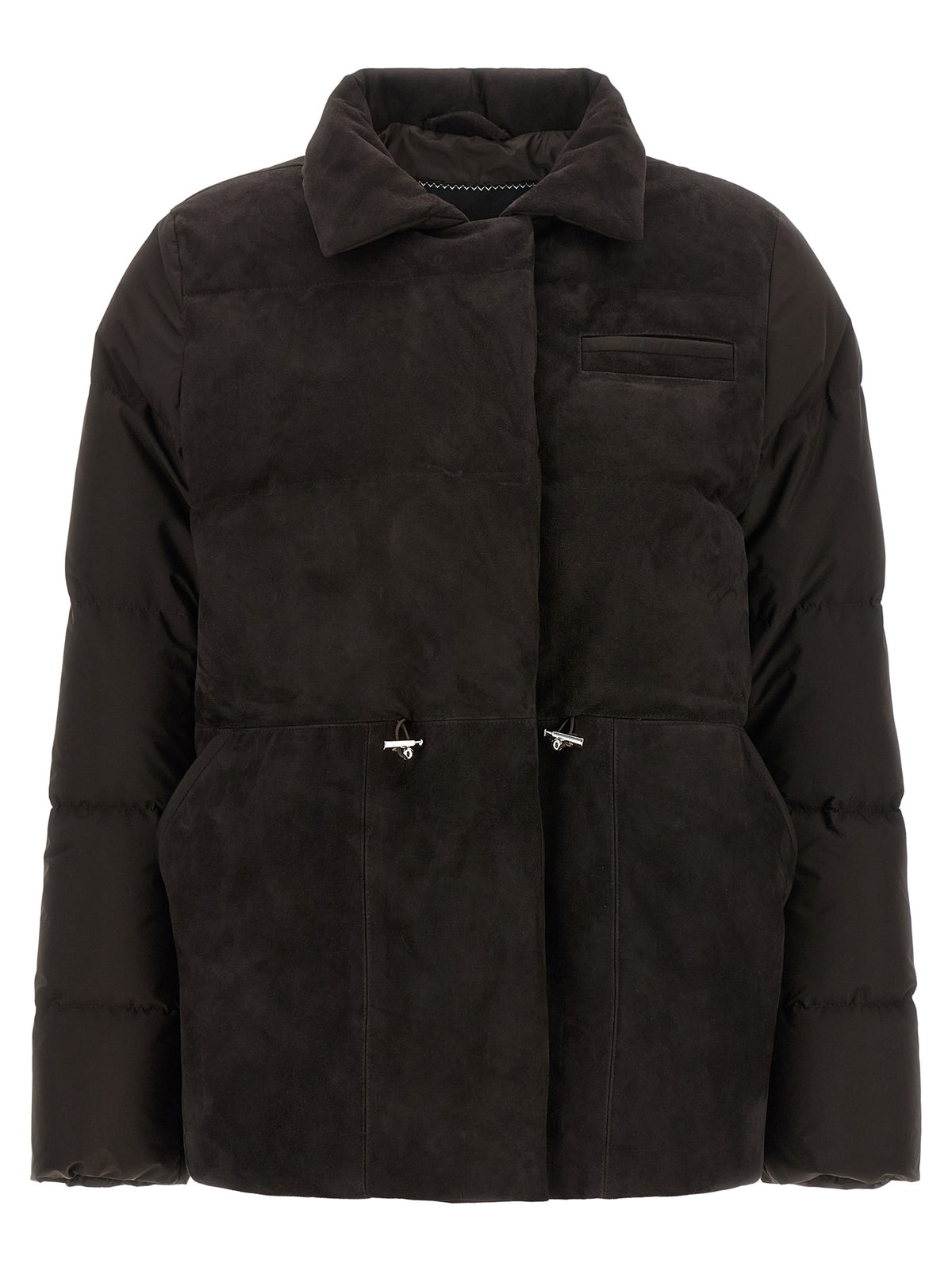 Puffer Jacket by Kiton for women in polyamide suede leather brown showcases a bohemian silhouette, artfully detailed with a bohemian and signature insulated for a truly bohemian finish.