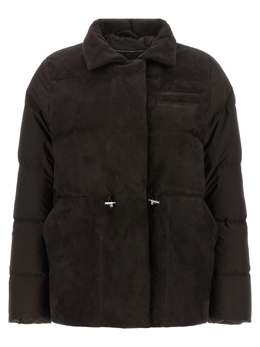 Puffer Jacket by Kiton for women in polyamide suede leather brown showcases a bohemian silhouette, artfully detailed with a bohemian and signature insulated for a truly bohemian finish.