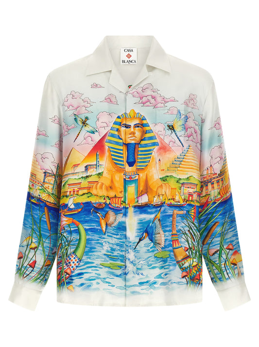 Shirt by Casablanca for men in silk twill gold, multicolor & print presents a discerning silhouette, showcasing a sophisticated cuban-collar neckline and for a truly discerning finish.