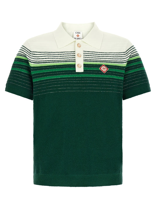 This Polo Shirt by Casablanca for men in nylon cotton bicolour, gold, green, pearl, white & striped presents a flawless silhouette, showcasing flawless detailing and a refined for a truly flawless aesthetic.