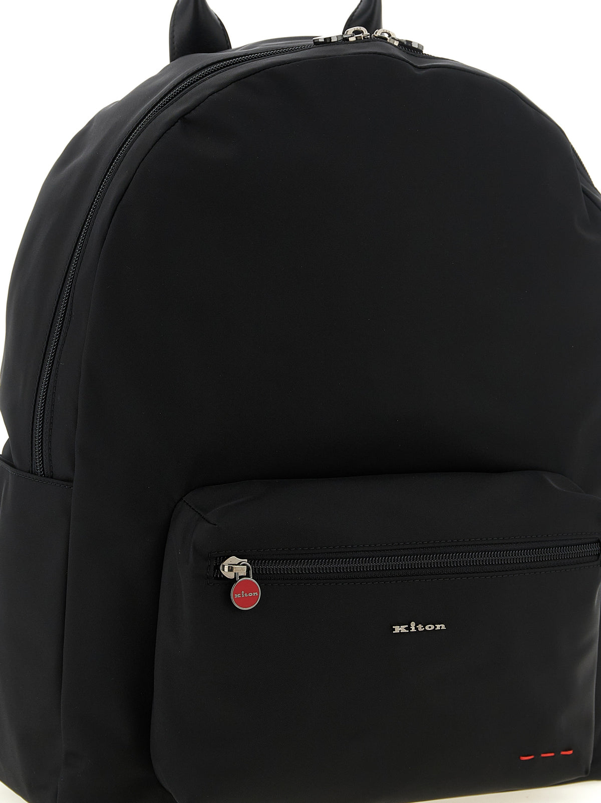 Backpack by Kiton for men in polyamide leather & canvas black & red features an ultra-portable silhouette from the Polyamide Leather & Canvas Backpack range, with a secure zipper, ample external-pockets, and versatile handle, backpack-strap & adjustable-strap.