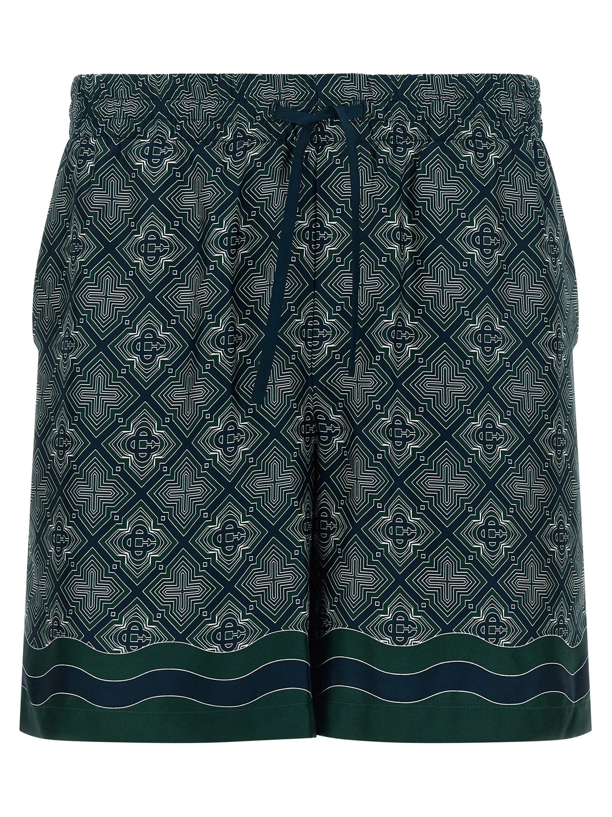 Bermuda Shorts by Casablanca for men in silk dark-green, multicolor, navy, patterned & monogram features an tailored silhouette, showcasing a tailored relaxed-fit with a short and for a sophisticated look.