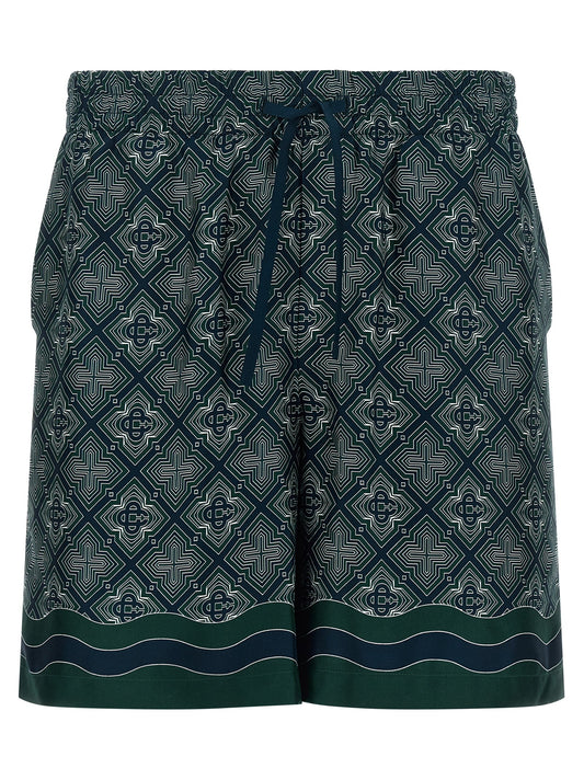 Bermuda Shorts by Casablanca for men in silk dark-green, multicolor, navy, patterned & monogram features an tailored silhouette, showcasing a tailored relaxed-fit with a short and for a sophisticated look.