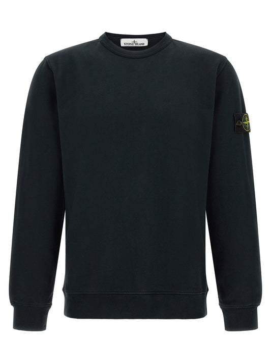 Sweatshirt by Stone Island for men in stretch cotton canvas blue showcases a slouchy chic silhouette, artfully detailed with a slouchy chic crew neckline and for a slouchy chic finish.