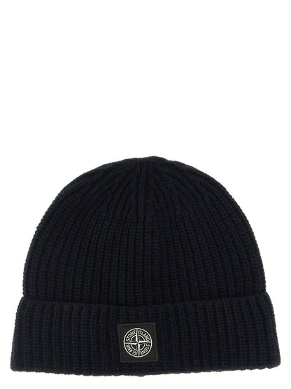 Stone Island Virgin Wool Beanie Hat - Navy Patterned